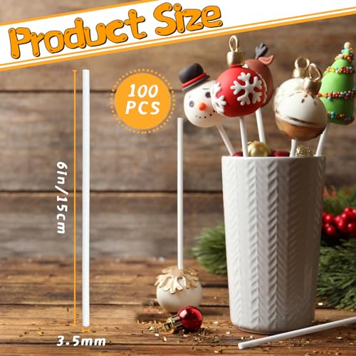 100 Pcs 6-Inch White Lollipop Sticks,Lollipop Paper Treat Stick,Paper Sucker Sticks for Cupcake Toppers,Homemade Candy,Chocolate,Dessert(Dia 3.5mm) - size: 100 Pcs