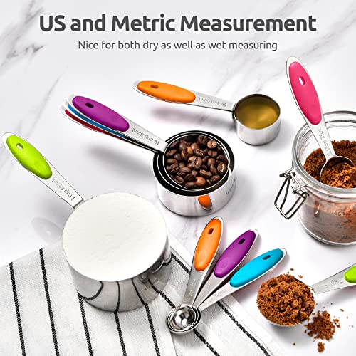 U-Taste Measuring Cups Spoons Set, 18/8 Stainless Steel, 12Pcs, Multicolor - color: Multicolors