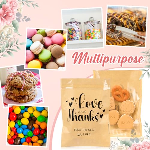 MotiMind 100 Pcs Clear Wedding Cookie Bags, Love and Thanks Candy Bag