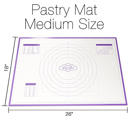 Silicone Pastry Mat Large, 26 x 18 inches. Nonstick Rolling Mat with Measurement Markings in Inches and Centimeters, Conversion Charts, BPA Free, Dishwasher Safe, Heat Resistant to 450°F - size: Large