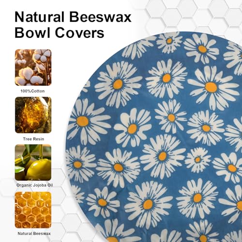 2Pcs 10inch Reusable Beeswax Elastic Bowl Covers for Bread Proofing - style: daisy
