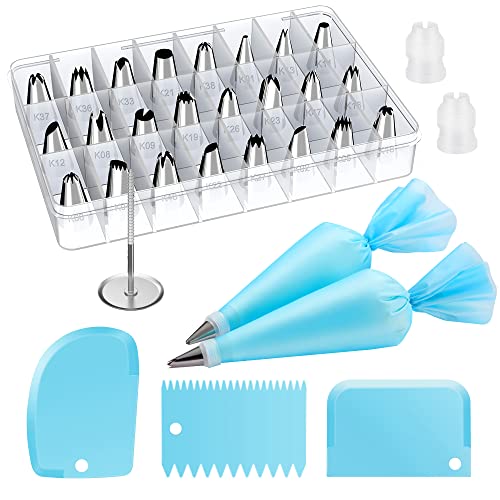 Kootek 32 Piping Bags and Tips Set Frosting Piping Kit for Beginners & Pros - color: Blue