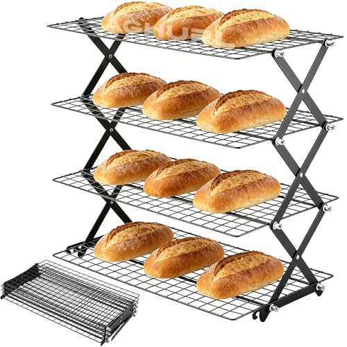 4-Tier Collapsible Cooling Rack, Adjustable Baking & Grilling Rack - size: 4-Tier