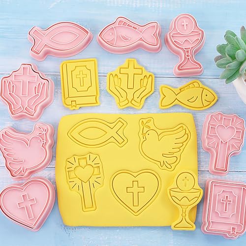 Cross Cookie Cutters 8Pcs First Communion Religious Christian Cookie Stamps - color: Communion