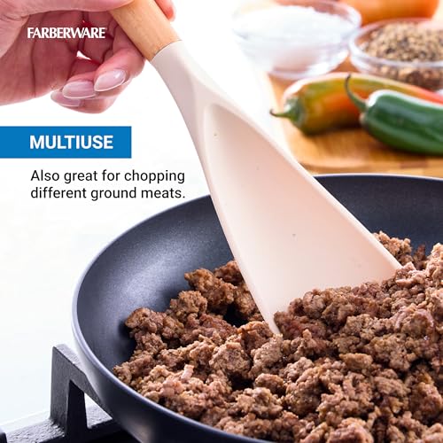 Farberware Multi Tool Scoop Spoonula with Beechwood Handle and Silicone Head, Heat-Resistant Kitchen Utensil for Serving, Stirring, and Turning - 11.5 Inches - color: Cream