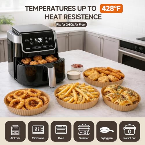 PakTalk Air Fryer Liners Disposable, Round Non-Stick Oil Proof Parchment Paper for Air Fryer Basket, Pre-Cut Bowl Shape Unbleached Food Grade for Oven Microwave Steamer (6.3 inch-50 pack) - size: 6.3 inch-50 pack