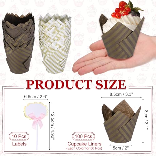 uxcell 100Pcs Tulip Cupcake Liners with 10Pcs Cheese Markers Muffins Liners - color: White/Brown