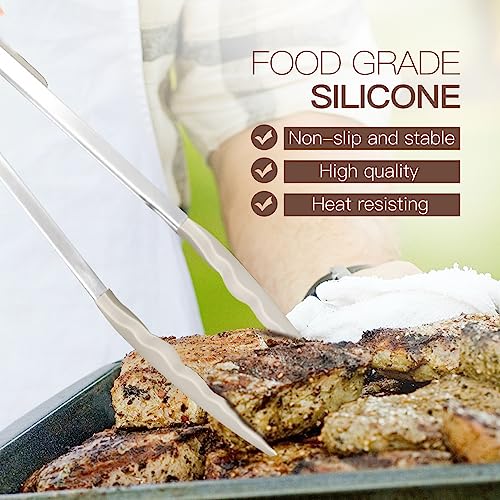 Kitchen Utensils Set-Silicone Cooking Utensils-33pcs Non-Stick Silicone Cooking Kitchen Utensils Spatula Set with Holder-Best Kitchen Cookware with Stainless Steel Handle (Khaki) - color: Khaki