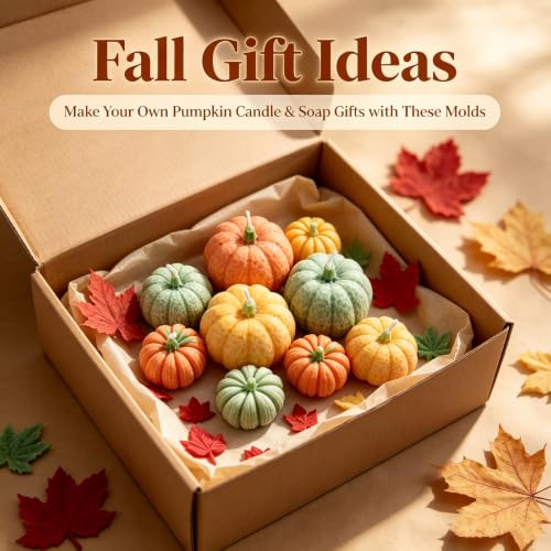 6 Pcs Pumpkin Candle Molds with Maple Leaf Molds, Fall Silicone Mold - color: 6 Pcs Pumpkin Candle Molds Set