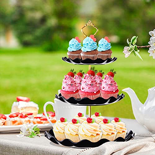 BACUTHY 3 Tier Cupcake Stand Holder, Plastic Cup Cake Tower Stand, Black - color: Black
