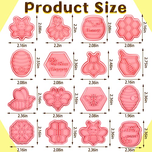 Hoolerry 16 Pcs Bee Cookie Cutters with Plunger Stamps Set