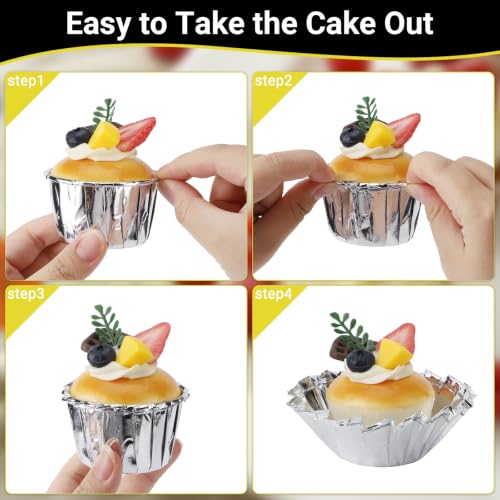 EUSOAR Cupcake Boxes Individual with Silver Cupcake Liners, 50pcs 3.5 Inch Cupcakes Holder and 50pcs 3.5oz Muffin Cups, Dessert Pastry Box Disposable Cupcakes Carrier for Wedding Party Favor Bakery - color: White/Silver