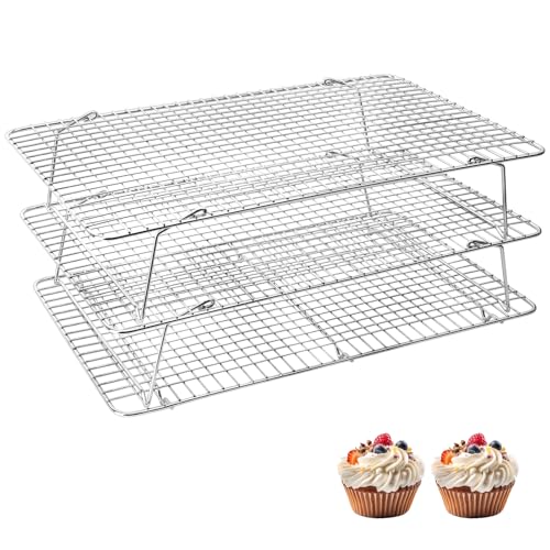 Pleafind 3 PCS Silver Stackable Cooling Rack -16 x 10 Inch Wire Rack, Heavy Duty Stainless Steel Baking Racks, Cooling Racks for Cooking and Baking Cookie Pizza Cake, Oven and Dishwasher Safe - color: Silver