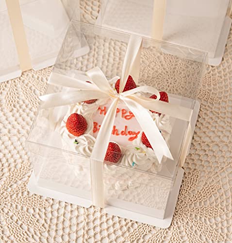 12X12X7inch Clear cake Boxes,Cake Carrier,Disposable Cake Containers, Large Cake box with Ribbon, Ideal for Large 10and 12Inch Cake carry,transparent cake box for birthday Party wedding -White - color: white-12x12x7inch-6Pcs