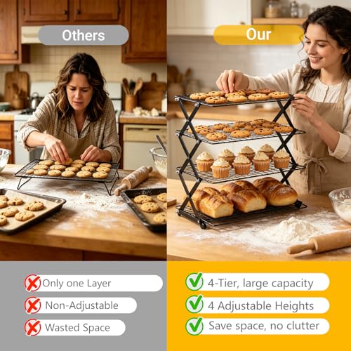 4 Tier Cooling Racks for Cooking and Baking Collapsible Cookie Rack Cooling - size: 4-Tier