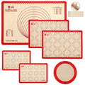 GUANCI Silicone Baking Mat Set of 6, Includes 25"x17.5" Large, 2 Medium 16.5"x11.6", 2 Small 11.75"x8.25", 9" Round, All Mats 0.70mm Thick, Non-Stick Reusable Baking Mats for Pizza, Cookie, Bread - color: F-6Red