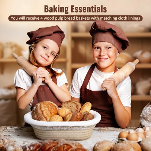 Baderke 4 Pack Banneton Bread Proofing Basket Wood Pulp, Beige, Oval - color: Beige, size: Oval