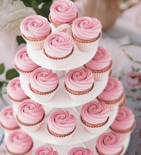 BLISSUR 2 Pack White 4 Tier Cupcake Stand Tower, Cardboard Holder for Parties (White)