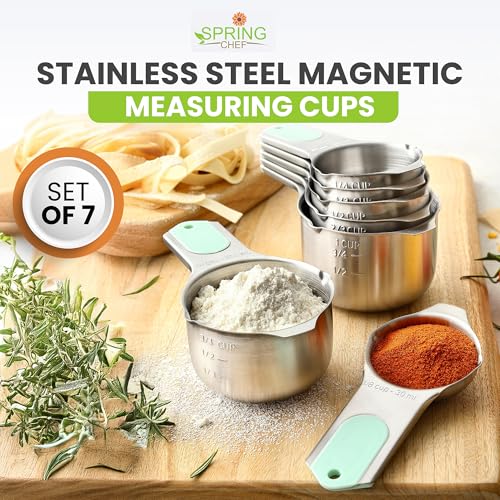 Spring Chef Magnetic Stainless Steel Measuring Cups Set of 7 Patented, Mint - color: Mint