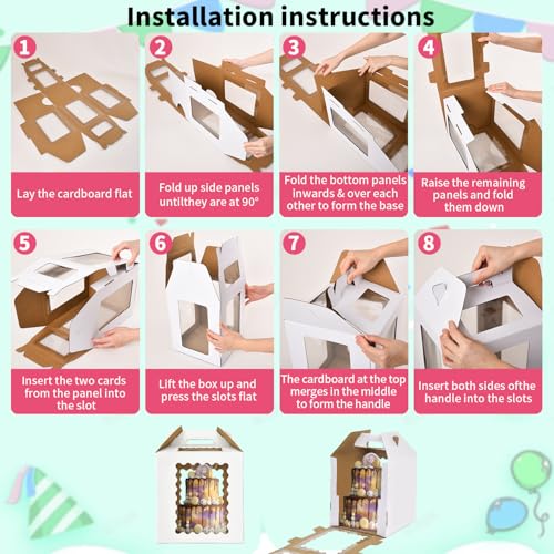 3 Pack 12in Tall Cake Boxes for Tier Cakes, 12x12x14 Inch Tiered Cake Box,Tall Cake Carrier with Window, 10in 12in Large Tierd Bakery Take Out Transport Containers with Handle - color: 12x12x14in-3P