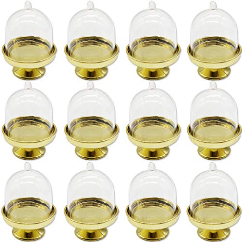 12PCS Mini Cupcake Stand, Tiny Cake Dome with Clear Plastic For Chocolate, Cheese, Coconut Macaroons, Rum Balls, Candies & More! - color: Gold