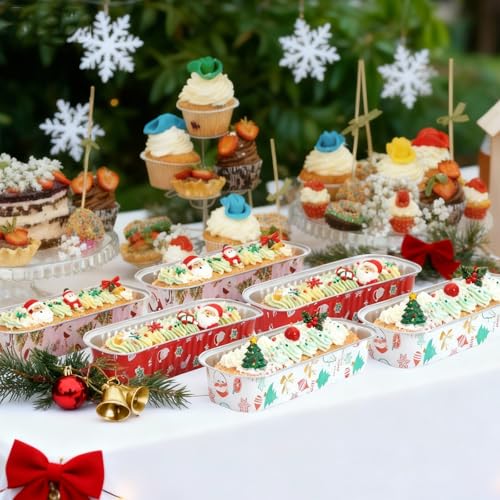 100Pack Christmas Mixcolor Mini Cake Pans with Lids and Spoons Mini Loaf Pans with Lids, 6.8Oz Aluminum Foil Pans Tins, Individual Dessert Cups Containers for Sales,Party,Picnics - color: 100-Christmas-Mix