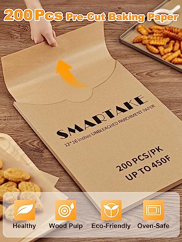 SMARTAKE 200 Pcs Parchment Paper Baking Sheets, 12x16 Inches, Non-Stick - size: 12" x 16"