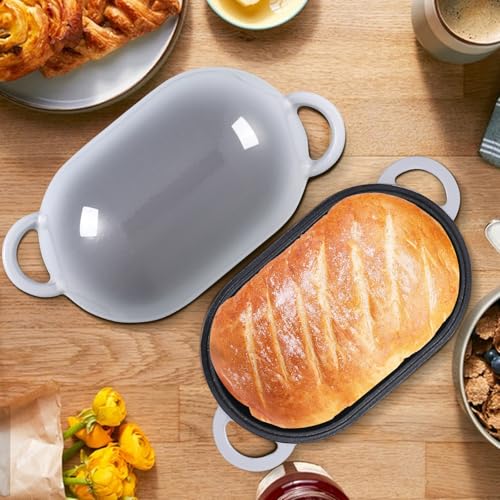 5 QT Enameled Cast Iron Sourdough Bread Oven, Loaf Pan with Lid - color: Light Gray, size: 5 QT