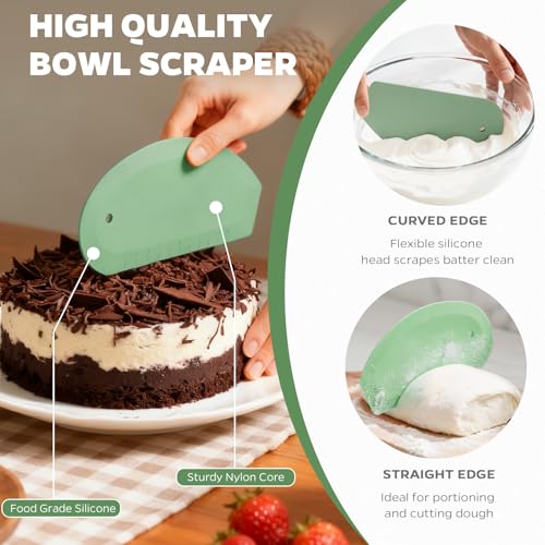 Silicone Bowl Scraper & Plastic Dough Scraper for Bread Dough, Kitchen Use - color: Green