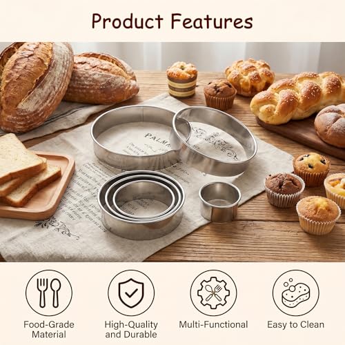 6Pcs Round Cookie Cutter Set, Stainless Steel Biscuit Cutters
