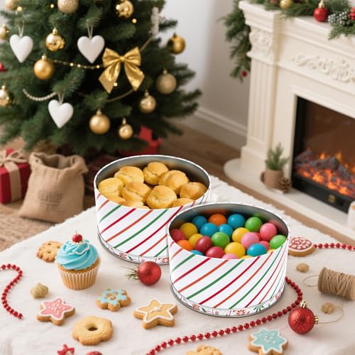 Yopay 3 Pack Round Decorative Cookie Tins, Food Safe Metal Gift Tins