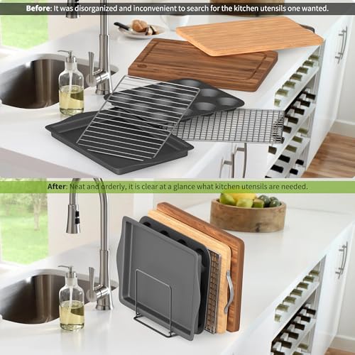 Kitchen Organizer Rack - 4-Slot Heavy-Duty Holder for Cutting Boards,Cookware – Rust-Resistant, Space-Saving Design with Non-Slip Feet for Countertop and Cabinet Storage (1 Pack) - size: 1 Pack