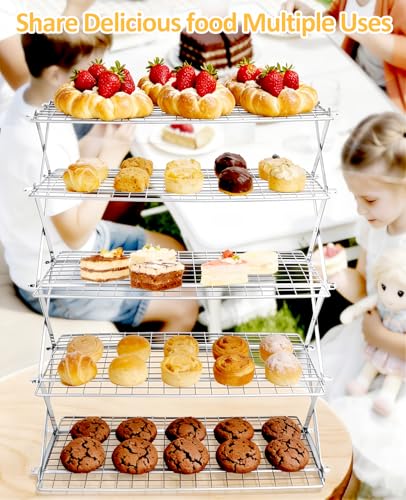 5 Tier Collapsible Cooling Rack, 2/3/4/5-Tier Upgraded,Adjustable ＆ Stackable Baking Rack, 5 Modes Cooling Racks for Cooking and Baking, Roasting ＆ Grilling Gifts for Picnic Party - color: B5-white