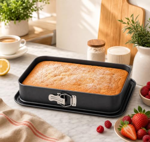 Rectangular Springform Cake Pan 11.02"x7.09"x2.55" - Leakproof Non-Stick Carbon Steel Cheesecake Pan with Removable Bottom Baking Pan for Cakes, Brownies, Lasagna & More