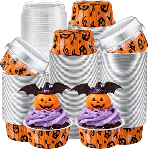 200 Set 5 oz Foil Baking Cup with Lid, Halloween, Orange