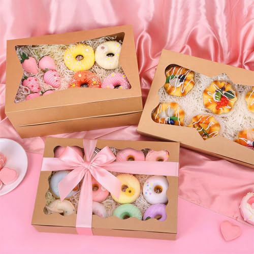 TOMNK 7pcs Cookie Boxes with 3 Style Window,12x8x2.5 In Brown Bakery Boxes - color: Brown