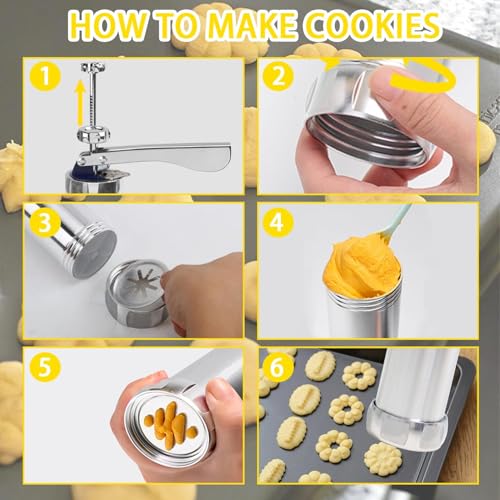 Cookie Press Gun Kit, 20 Discs & 4 Icing Tips, Stainless Steel ﻿