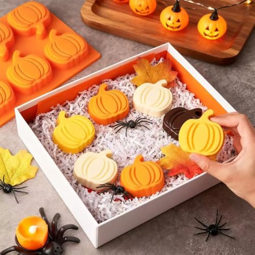 2 Pack 6-Cavity Pumpkin Silicone chocolate Molds, Fall Baking Molds - color: pumpkin 2 pcs-Orange