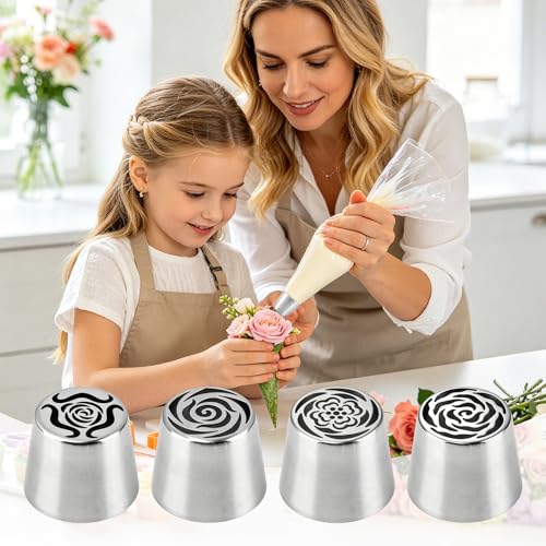 4 Pcs Extra Large Russian Piping Tips Set, 4-Flower Piping Tips