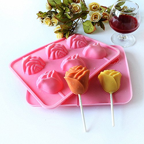 3D Flower Lollipop Mold and 20Pcs Sticks - MoldFun Rose Silicone Lolly Pop Tray for Hard Candy Chocolate Gummy Jello Sucker