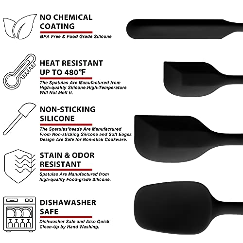 Anaeat 4 Piece Silicone Spatula Set - Seamless One-Pieces Design - Non Stick Rubber Spatulas Kitchen Scraper for Baking, Cooking, Scraping & Mixing, Heat Resistant & BPA Free & Dishwasher Safe (Black) - color: 4 Pcs Spatulas (Black), size: Essential Spatu
