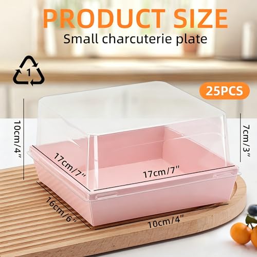 7 x 7 x 4 Inches Clear Cake Boxes for 6 Inch Cake, Paper Charcuterie Boxes with Clear Lids, 25 Pack Disposable Bakery Food Containers Large Dessert, Cupcakes,Pie,Cookies, Cocoa Bomb (Pink) - color: Pink