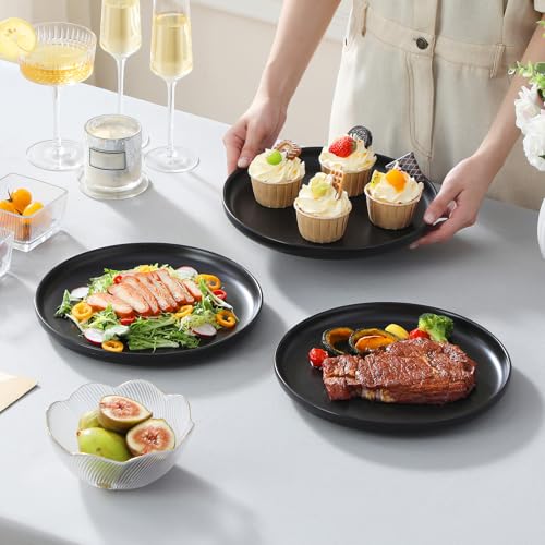 MALACASA Round 3 Tier Serving Tray,10.25 Inch Black Porcelain Dessert Stand - color: Black