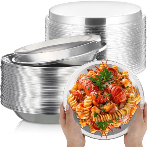 25 Pack 9 Inch Heavy Duty Aluminum Pie Tins with Lid, Silver - color: Silver