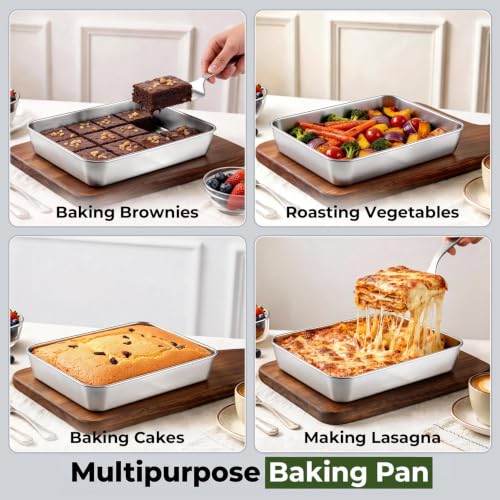 TeamFar Lasagna Pan, 10.5" x 8" x 2" Stainless Steel Rectangular Cake Pan - color: Silver, size: 10 Inch