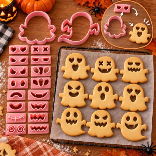 Ghost Halloween Cookie Stamps Set, 10 Pieces 3D Pressable Cookie Cutters - color: Ghost