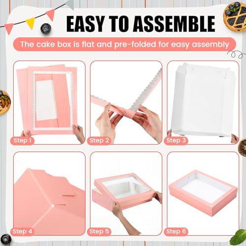 Sinload 10 Pcs Half Sheet Cake Box with Window & Board, Pink, 19x14x4 Inch - color: Pink, size: 19x14x4 Inch
