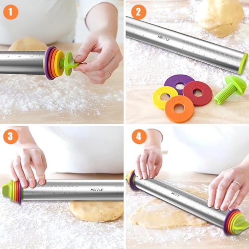 Rolling Pin with Thickness Rings,13.6''Dough Roller&Stand Fit Baking Dough - size: Rolling Pin+Stand