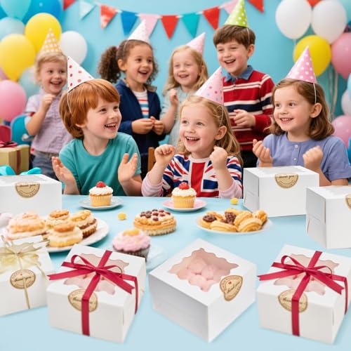 Homrelaxy 200 Pcs Cookie Boxes with Window, 4"x4"x2.5" Small Bakery Boxes