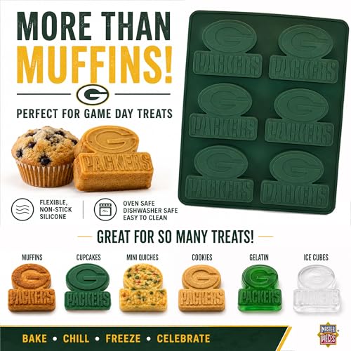 Masterpieces Game Day - FanPans NFL Green Bay Packers Silicone Muffin Pan - Dishwasher Safe - style: Green Bay Packers